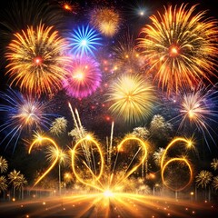 Vibrant Fireworks Display Illuminates the Night Sky with Year 2026