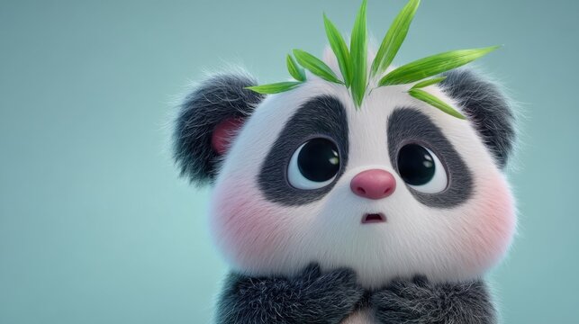 A stylized panda bear with large expressive eyes and distinctive black patches,