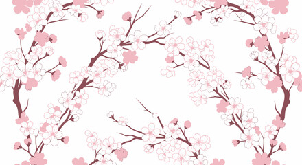Fototapeta premium Elegant cherry blossom branches create a delicate, romantic floral pattern, perfect for spring designs and wedding stationery with a touch of serenity