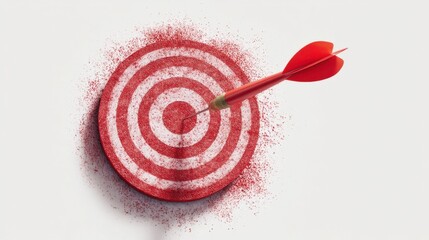 Red concentric circles form a dartboard target with a red arched object thrown towards the bullseye,