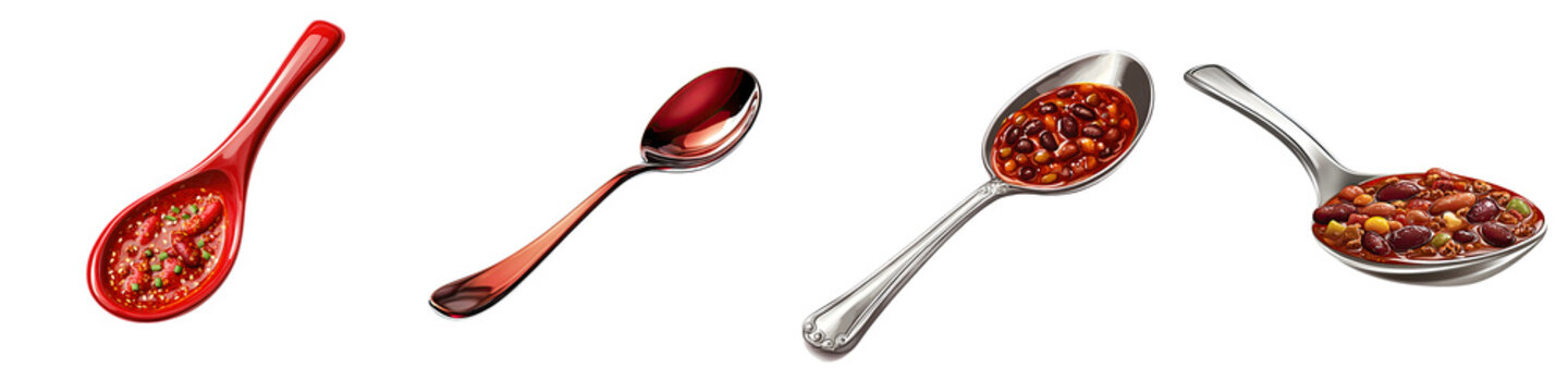 Chili spoon &ndash; A utensil used to serve chili dishes, often with a rounded shape to accommodate thick stews. Isolated on Clear White Background Highly Detailed