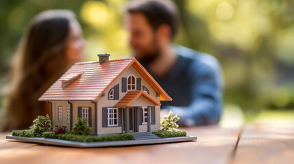 Model House with Couple Discussing Future Home Plans