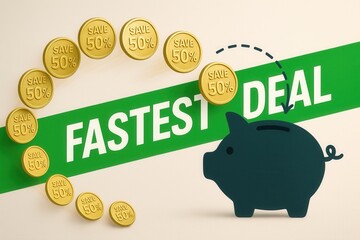 Eye-catching FASTEST DEAL with 50% OFF discount offer, glossy style, attractive retail sale promotion.