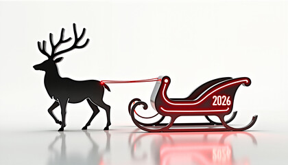 Minimalist reindeer sleigh with "2026", futuristic holiday design