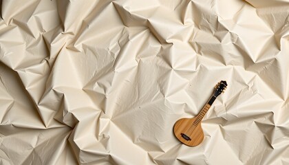 A guitar, prominently positioned in the center, with its sound hole facing towards the viewer