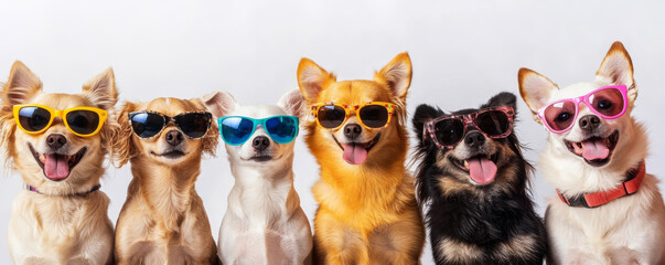 Trendy Dogs in Sunglasses on White Banner