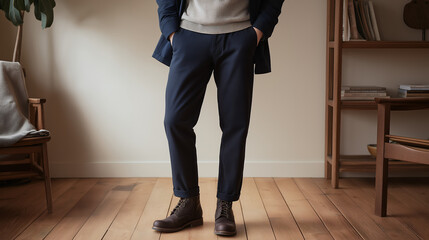 Stylish Navy Pants for Men in Minimal Indoor Setting