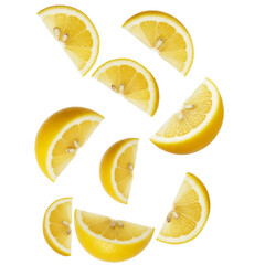 Lemon Wedges Floating Isolated on transparent Background