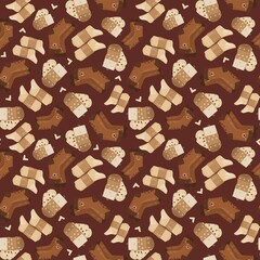 Warm socks seamless pattern in brown tones — cozy winter design for textile and decor.