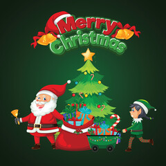 xmas, santa claus, gift, illustration, vector, cartoon, 