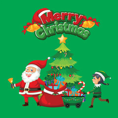 xmas, santa claus, gift, illustration, vector, cartoon, 