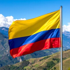 Colombian flag waving over mountains