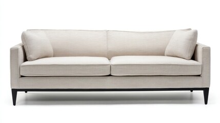 Obraz premium A beige two-seater sofa with sleek black legs stands elegantly in a modern living space, offering comfort and style.