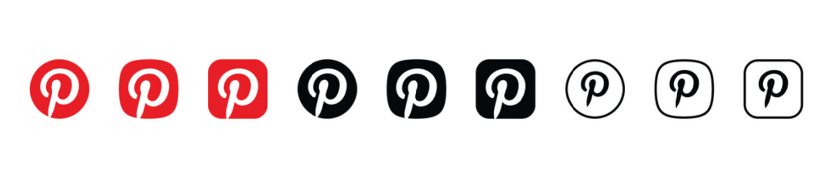 pinterest logo icon set red black outline flat creative media app design symbol interface modern graphic