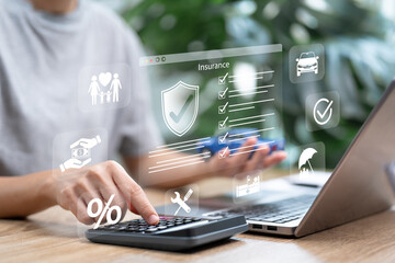Insurance Cost Calculation and Financial Planning Concept, Businesswoman Calculating Online Insurance Payment, Coverage Benefits, Saving Plan, Cost Reduction, Financial Security,Smart Money Management