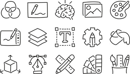 Hand Drawn Graphic Design Icons Set – Creative Sketch Style Art and Digital Tools