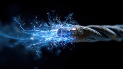 An electrified coil emits bright blue electric arcs against a dark background, showcasing energy and power.