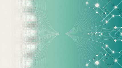 Dynamic teal background with interconnected network and halftone dots for modern tech designs, perfect for presentations, website banners, and innovative marketing materials