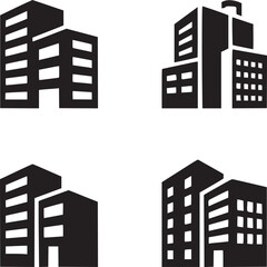 Obraz premium Four black and white building icons in a grid pattern on a white background in a simple style