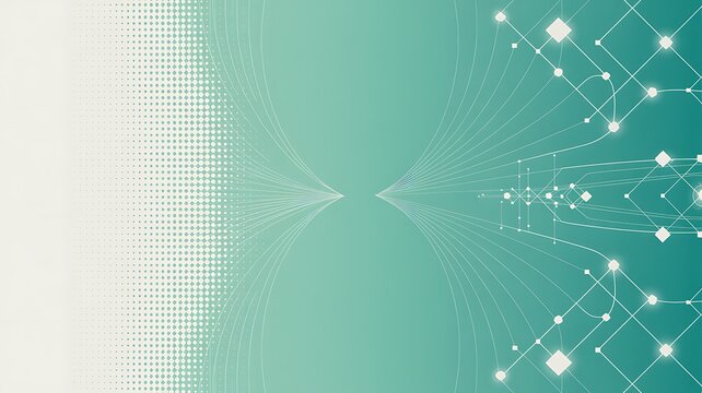 Dynamic teal background with interconnected network and halftone dots for modern tech designs, perfect for presentations, website banners, and innovative marketing materials