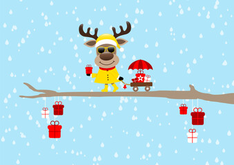 Reintier Sonnenbrille Auf Baum Regenkleidung Schlitten Regenschirm Regen Blau