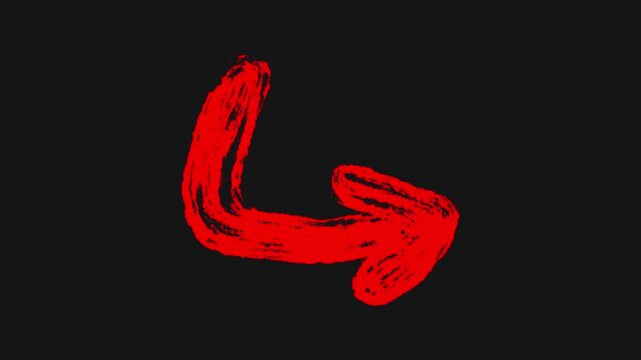 Red Curved Wiggly Arrow Pointing Down Right Animation On Black Background