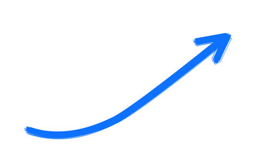 Blue hand-drawn curved arrow pointing upward-right for presentations, infographics, and creative highlight designs
