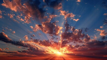 Dramatic sunset sky with vibrant orange and blue colors and soft cloud formations