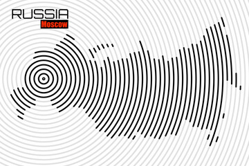 Naklejka premium Abstract Russia map of radial lines. Russian Federation. Marked Moscow on map. Vector illustration