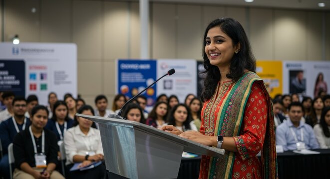 Professional speaker engaging audience at conference event