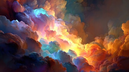 Abstract cloudscape illustration with vibrant colors and dynamic composition