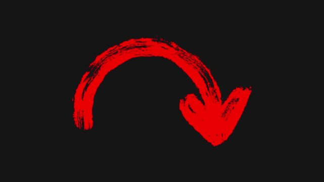 Red wiggly Curved Arrow Sketch Animation On Black Background