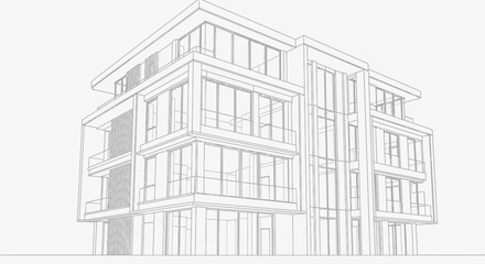 Architectural Sketch of a Modern High-Rise Building with Balconies in an Urban Setting © shankara