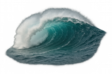 Ocean wave curling, showing power and energy of sea for surfing, isolated on transparent background