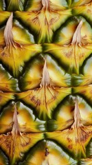 Fototapeta premium Pineapple texture showcasing green and yellow patterns formed by the fruit's skin in natural light