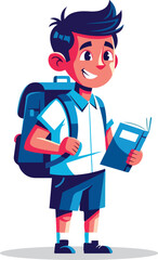 Retro Color Cartoon Style School Boy Drawing