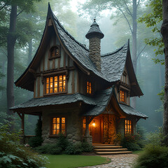 Magical house in the forest atmosphere fairy tale fantasy halloween