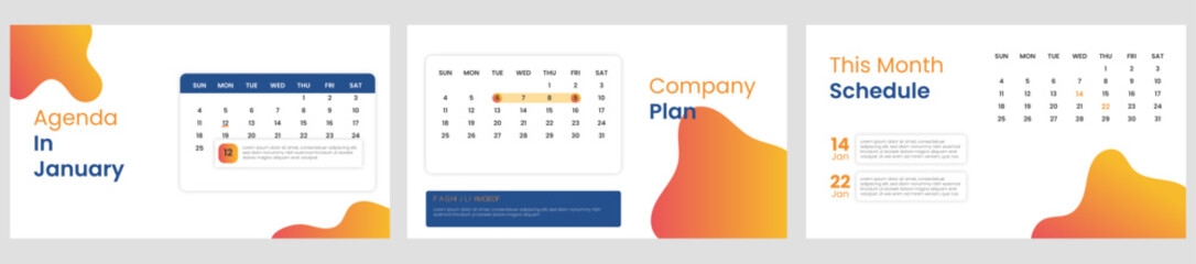 Set of calendar presentation template. Event, schedule, agenda presentation design for business.