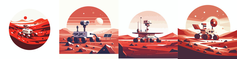 A minimalist flat vector collection celebrating World Space Week, featuring rockets, astronauts, planets, satellites, and space exploration scenes