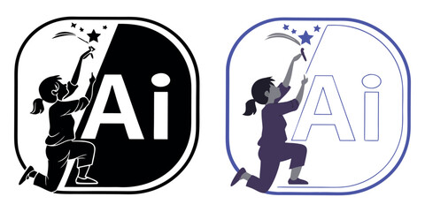 Inspiring artist reaches for the stars with creative vision, vector design concept for innovation and imagination, design application icon for creative work