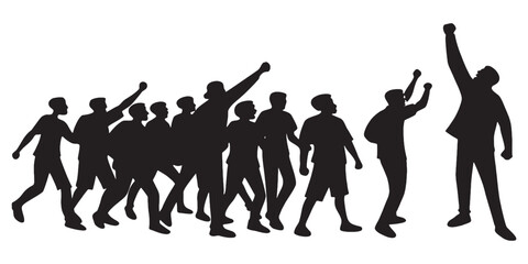 Empowered crowd silhouette protesting for social justice, raising fists in unity and solidarity, ideal for advocacy campaigns and community empowerment visuals