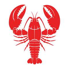 A striking red lobster illustration with prominent claws and detailed features