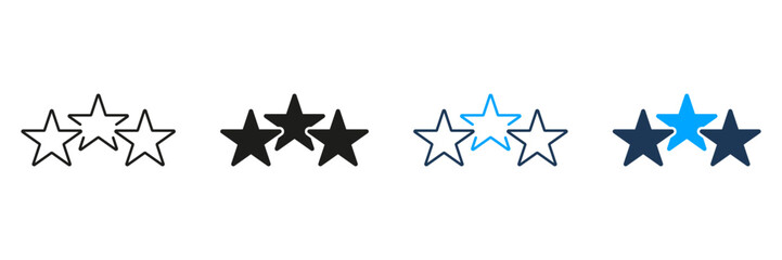 Three Stars Rating Line And Solid Icon Set. Quality Assessment And Customer Feedback Symbol Collection. Evaluation And Review System. Isolated Vector Illustration