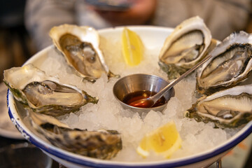 Close-up of Gillardeau Oyster Platter in Paris, French Top Seafood Feast