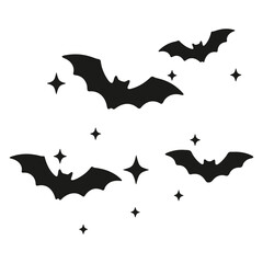 Silhouette of bats flying among stars in a halloween themed design with a spooky and festive feel