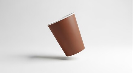 Minimalist Brown Paper Cup Floating on a Clean White Background with Copy Space