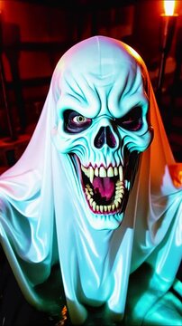 Evil zombie face and scary clown mask are horror themes for a dark halloween costume illustration