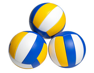 Stack of New Blue, Yellow, and White Volleyballs, Front View, Isolated on Transparent Background 