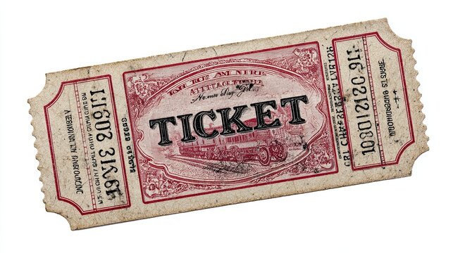 Vintage antique train ticket with ornate engraving sketch of steam locomotive and retro admission pass