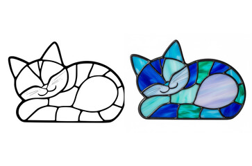 Sleeping Cat Stained Glass Art – Cute Decorative Window Panel
